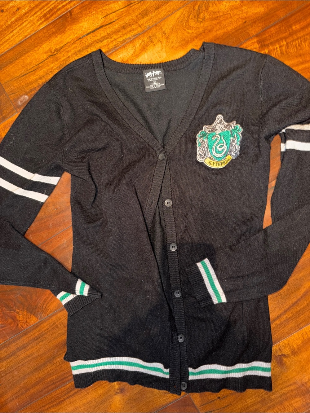 Black Slytherin Crest Women's Button-Front Cardigan
